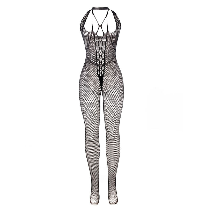 SUBBLIME - 951788 LÅNG FISKHÅLSBODYSTOCKING MED REMMAR PÅ BRÖST OCH RYGG SVART EN STORLEK