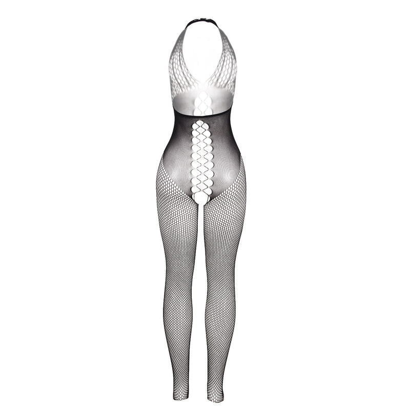 Svart bodystocking med öppen rygg och korsdetaljer