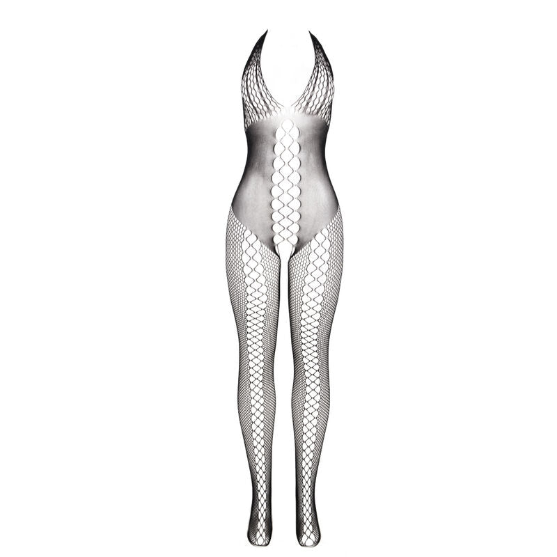 Svart bodystocking med öppen rygg och korsdetaljer