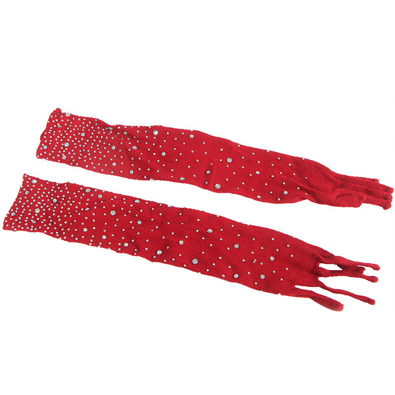 SUBBLIME - 952181 FISHNET BODYSTOCKING MED HANDSKAR OCH DIAMANTER RÖD EN STORLEK