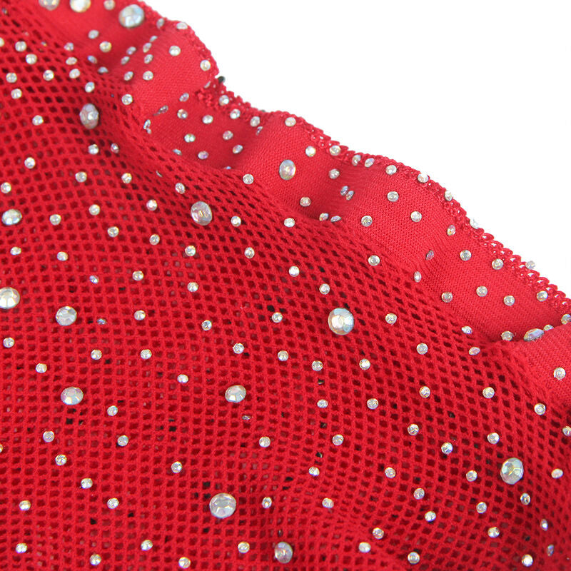 SUBBLIME - 952181 FISHNET BODYSTOCKING MED HANDSKAR OCH DIAMANTER RÖD EN STORLEK