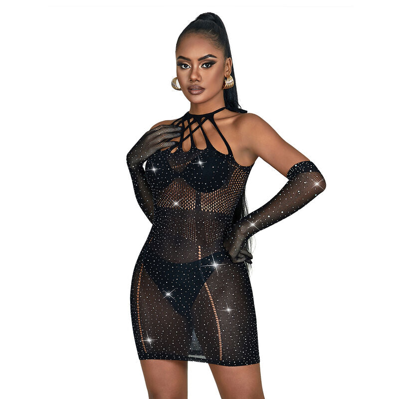 SUBBLIME - 952235 FISHNET KLÄNNING MED STRASS SVART EN STORLEK