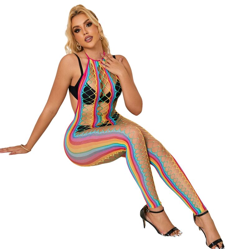 SUBBLIME regnbågsmesh halterneck bodystocking XS/M