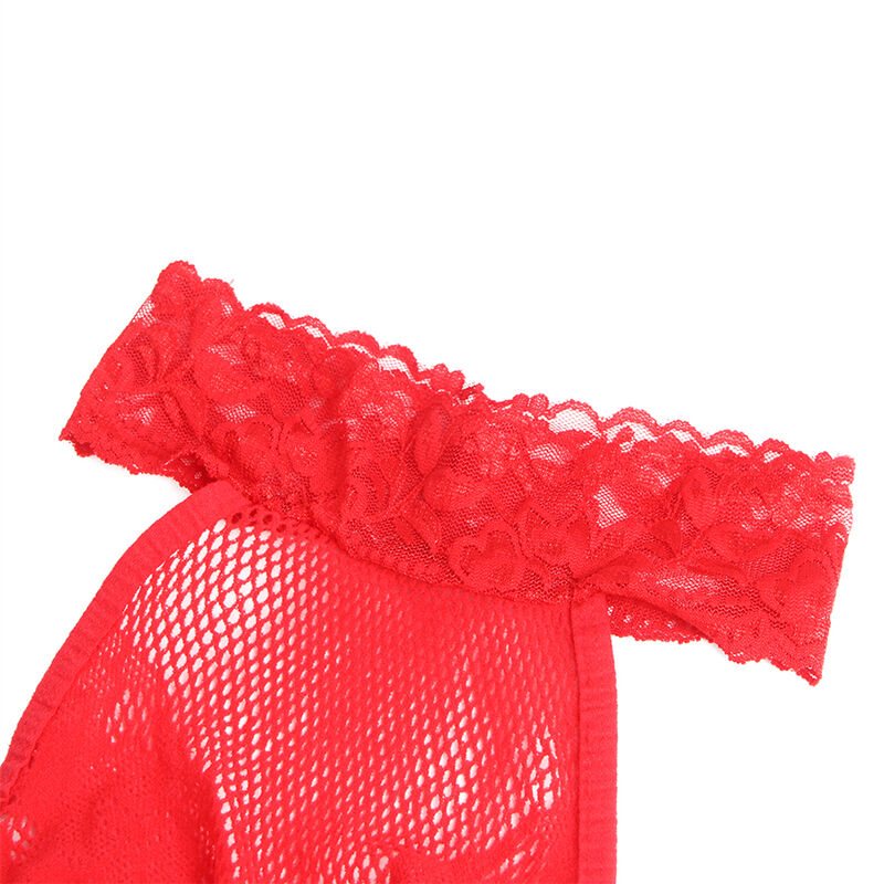 SUBBLIME - 952372 FISHNET OCH SPETS CROTCHLESS BODYSTOCKING MED HÖG KRAGE RÖD EN STORLEK