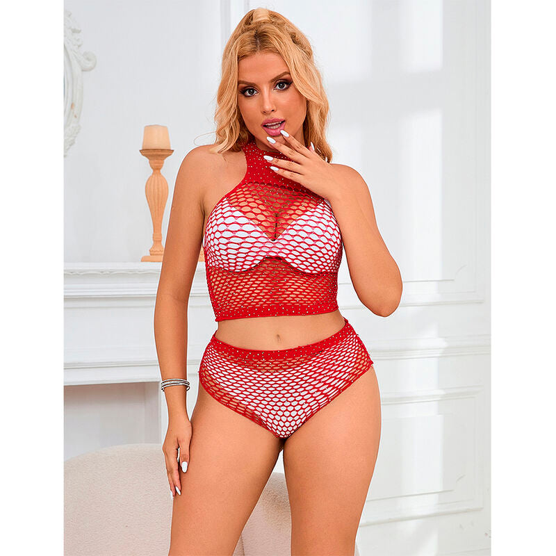 SUBBLIME Fishnet Set med rosa diamanter i en storlek