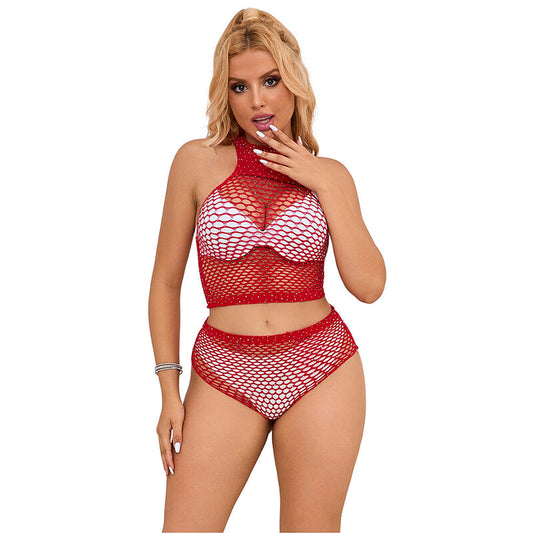SUBBLIME - 952402 FISHNET SET MED ROSA DIAMANTER EN STORLEK