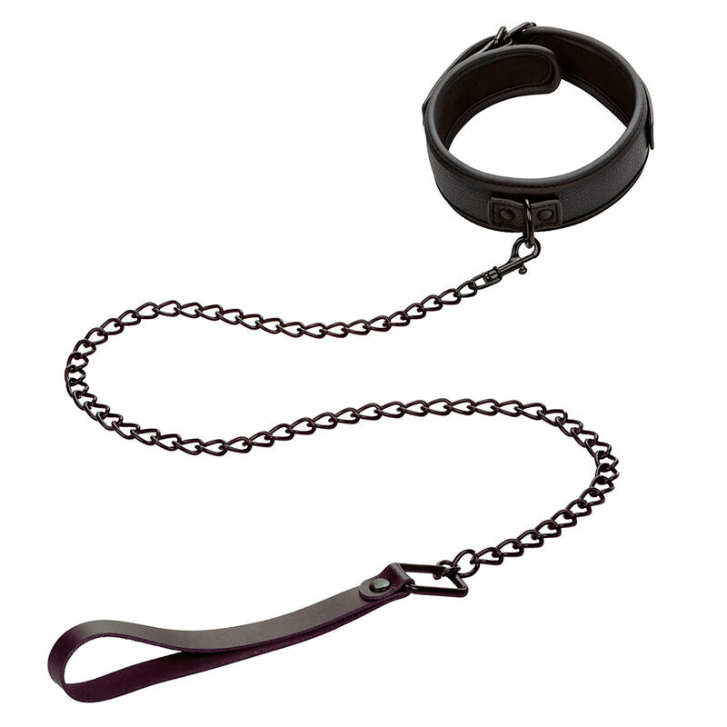 Justerbart halsband och koppel i läder från Calexotics