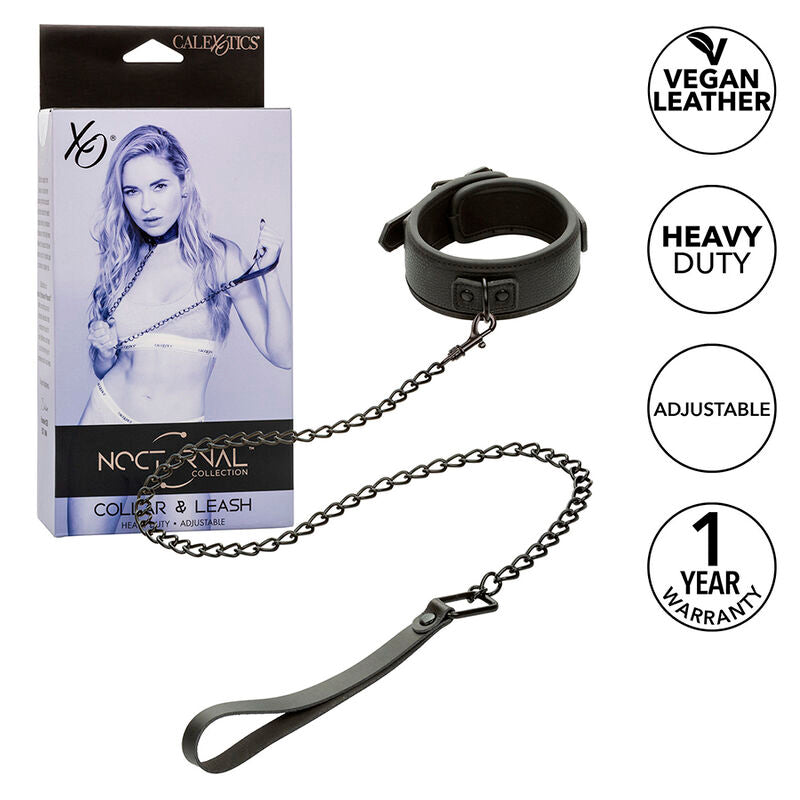 Justerbart halsband och koppel i läder från Calexotics