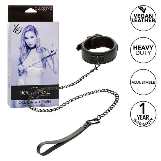 Justerbart halsband och koppel i läder från Calexotics