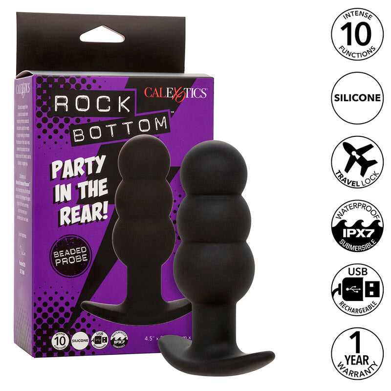 CALEXOTICS - ROCK BOTTOM BEADED ANAL PLUG 10 VIBRATIONER SILIKON SVART