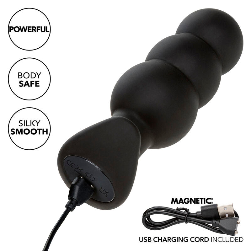 CALEXOTICS - ROCK BOTTOM BEADED ANAL PLUG 10 VIBRATIONER SILIKON SVART