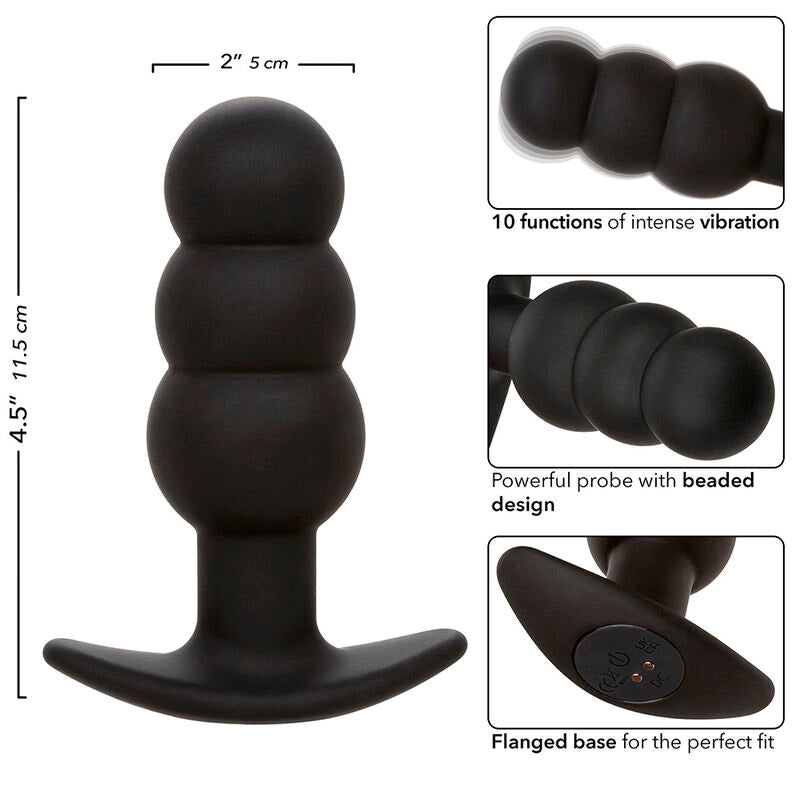 CALEXOTICS - ROCK BOTTOM BEADED ANAL PLUG 10 VIBRATIONER SILIKON SVART