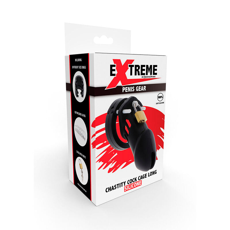 HIDDEN DESIRE Extreme Chastity Cage i silikon, svart, storlek L