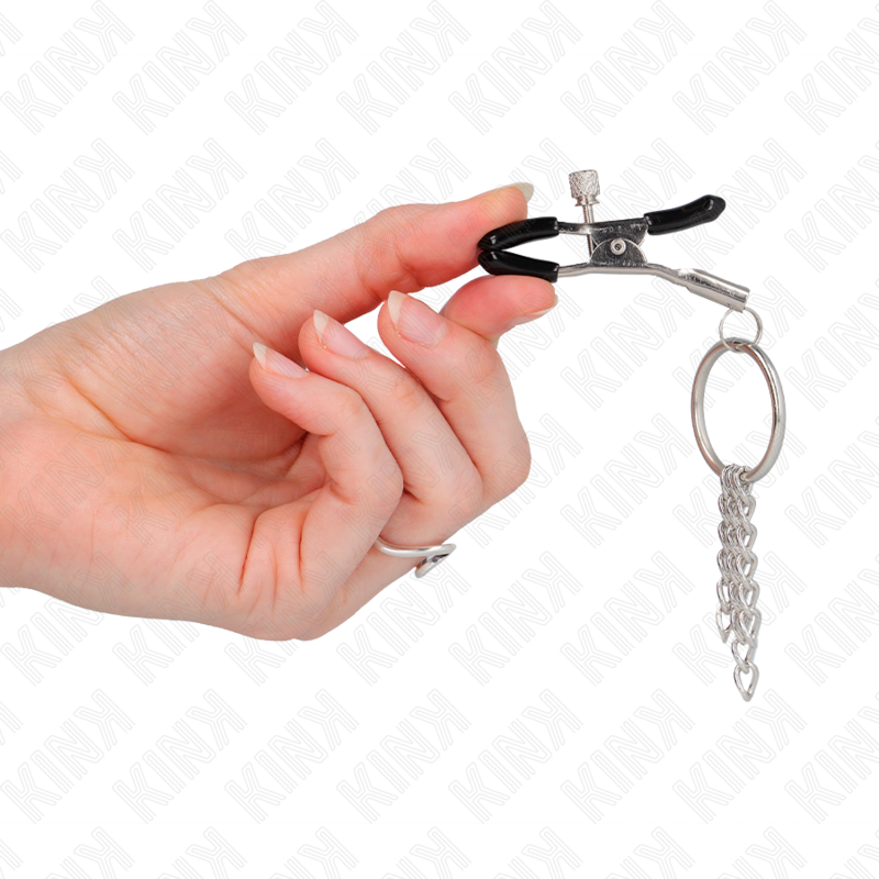 KINK - O RING NIPPLE CLAMP OCH LITEN KEDJA SILVER 6 CM