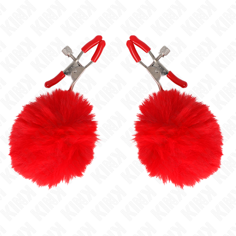 KINK - Faux Fur Ball Nipple Clamp Röd 6 cm