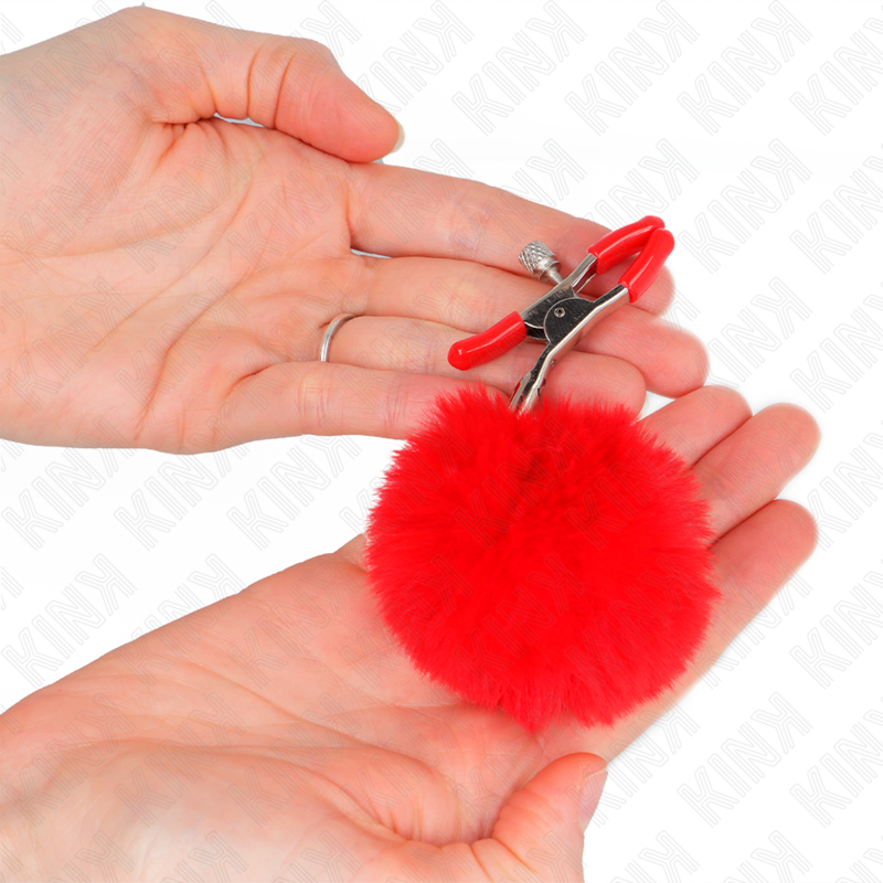 KINK - Faux Fur Ball Nipple Clamp Röd 6 cm