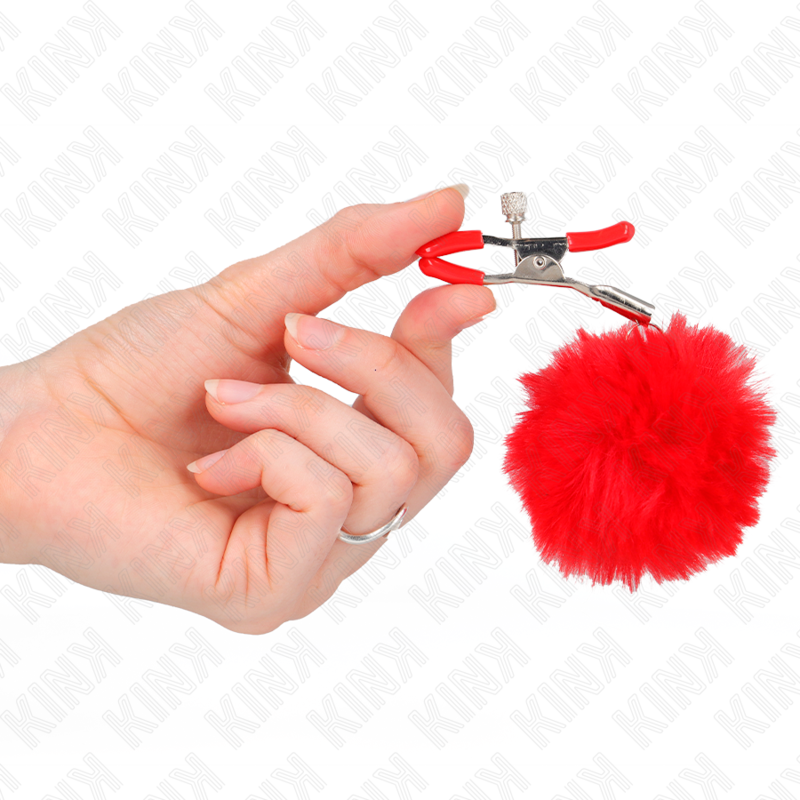 KINK - Faux Fur Ball Nipple Clamp Röd 6 cm
