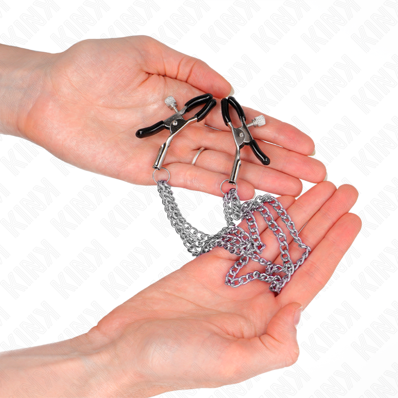 KINK - Nipple Clamps med 3 Kedjor Silver 20/23/28 cm