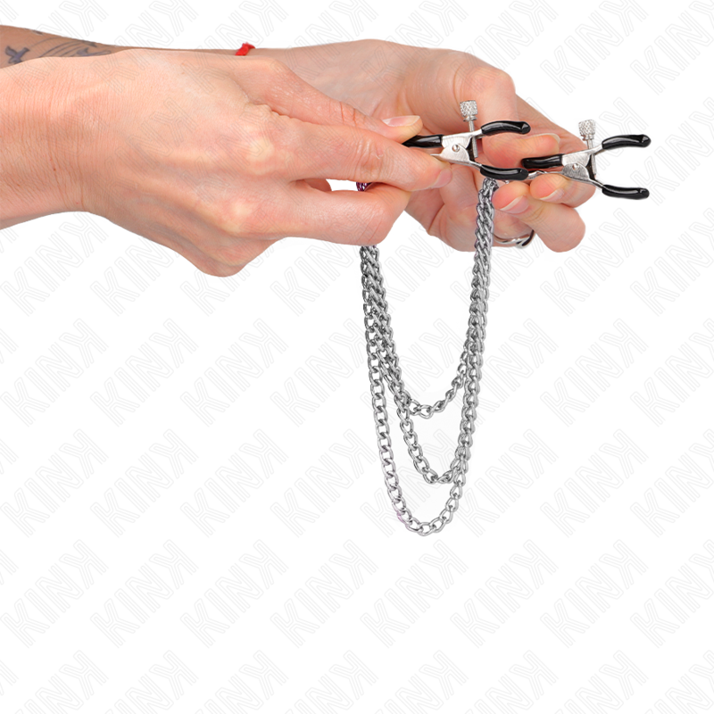 KINK - Nipple Clamps med 3 Kedjor Silver 20/23/28 cm