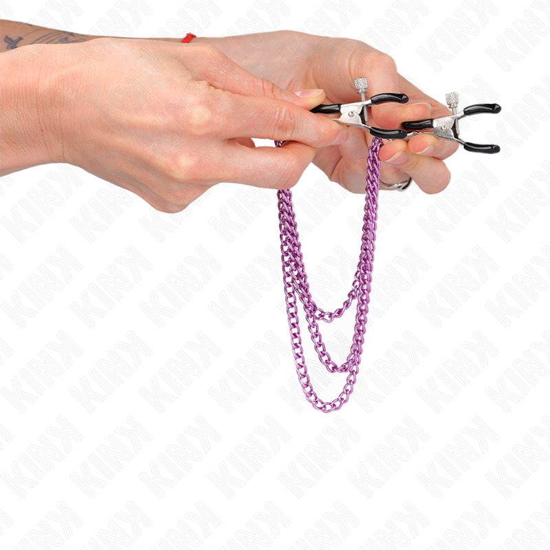 KINK - Nipple Clamps med 3 kedjor Lila 20/23/28 cm