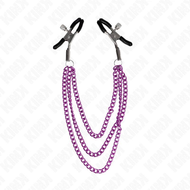 KINK - Nipple Clamps med 3 kedjor Lila 20/23/28 cm