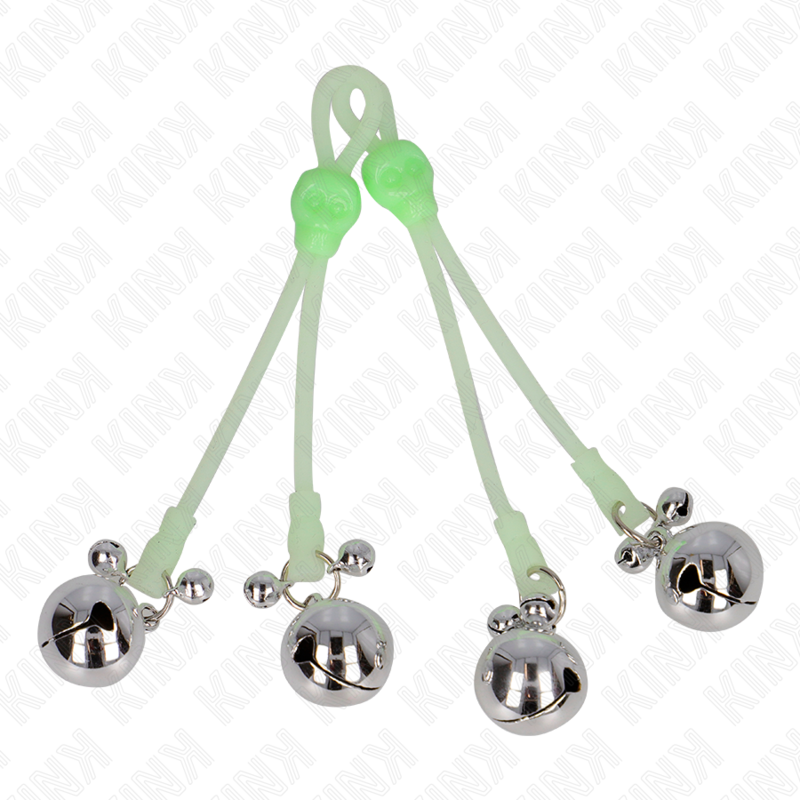 KINK - LUMINOUS SKULL NIPPLE CLAMPS MED RINGKLOCKOR JUSTERBARA GRÖN / SILVER
