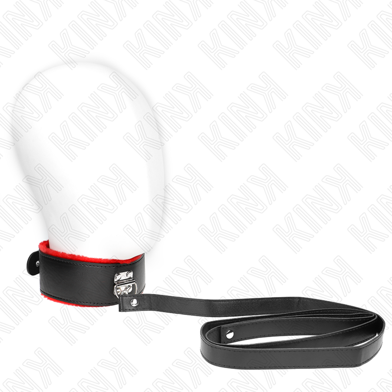 KINK halsband med bälte 116 cm röd läderrem