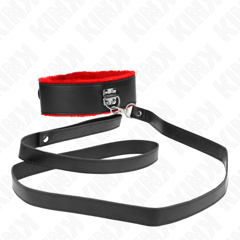 KINK halsband med bälte 116 cm röd läderrem