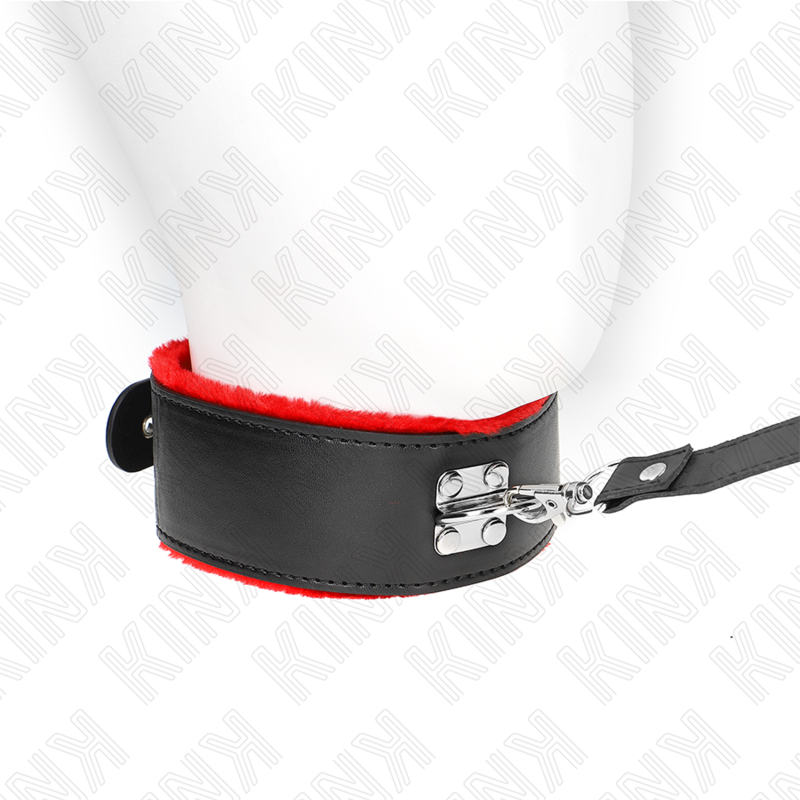 KINK halsband med bälte 116 cm röd läderrem