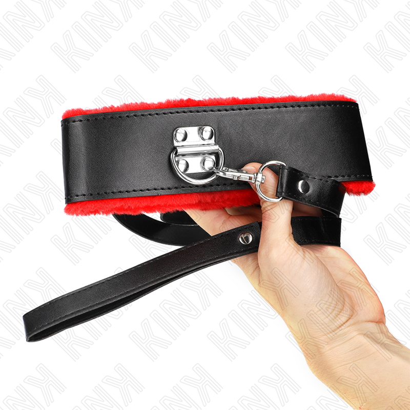 KINK halsband med bälte 116 cm röd läderrem