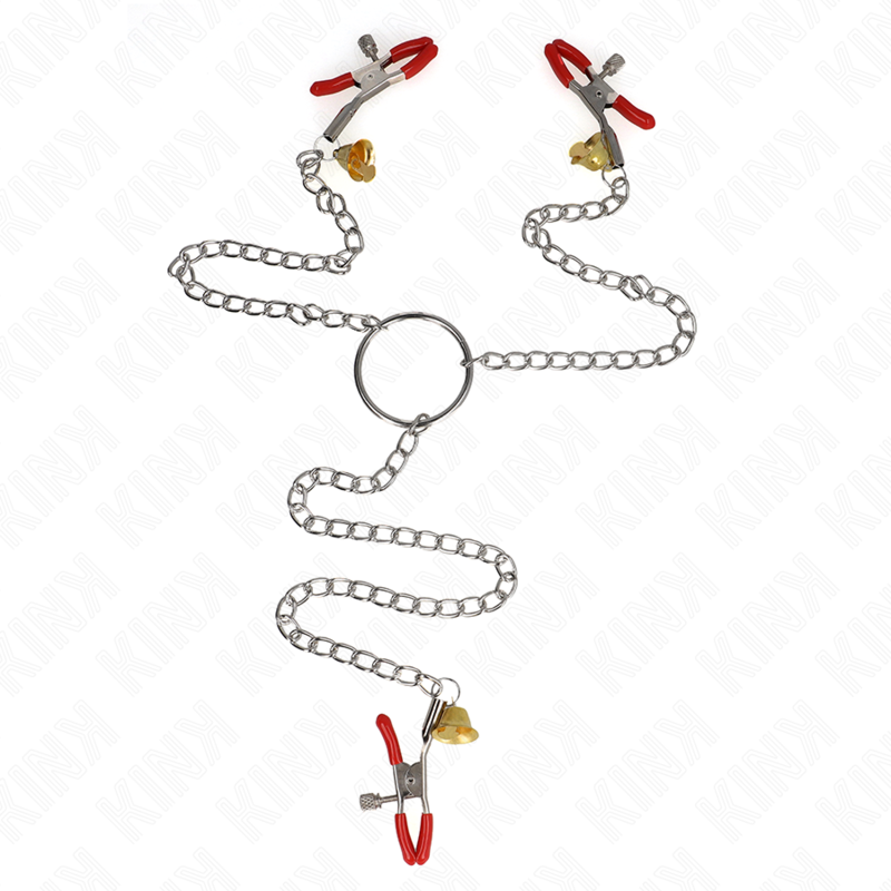 KINK Bell Triple Nipple and Clit Clamps Röd med Kedja 30 cm