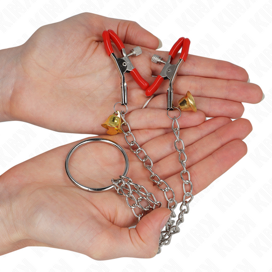 KINK Bell Triple Nipple and Clit Clamps Röd med Kedja 30 cm