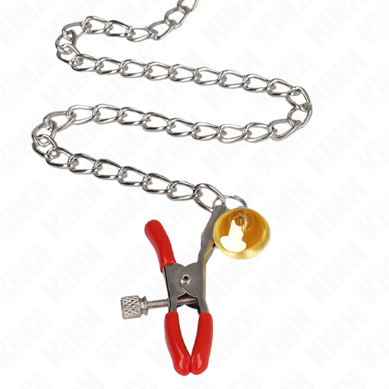 KINK Bell Triple Nipple and Clit Clamps Röd med Kedja 30 cm
