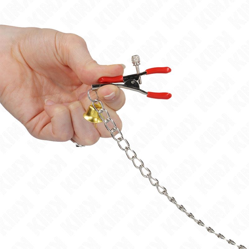 KINK Bell Triple Nipple and Clit Clamps Röd med Kedja 30 cm