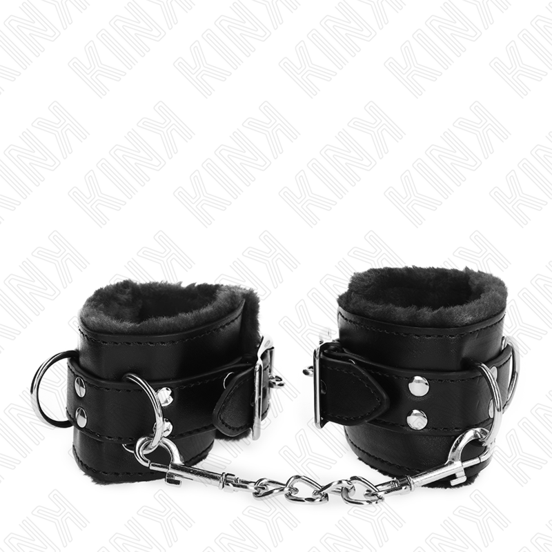 KINK - FUR LINED WRIST RESTRAINTS SVART MED SVART BELT JUSTERBAR 17-29 CM X 6 CM