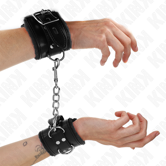 KINK - FUR LINED WRIST RESTRAINTS SVART MED SVART BELT JUSTERBAR 17-29 CM X 6 CM