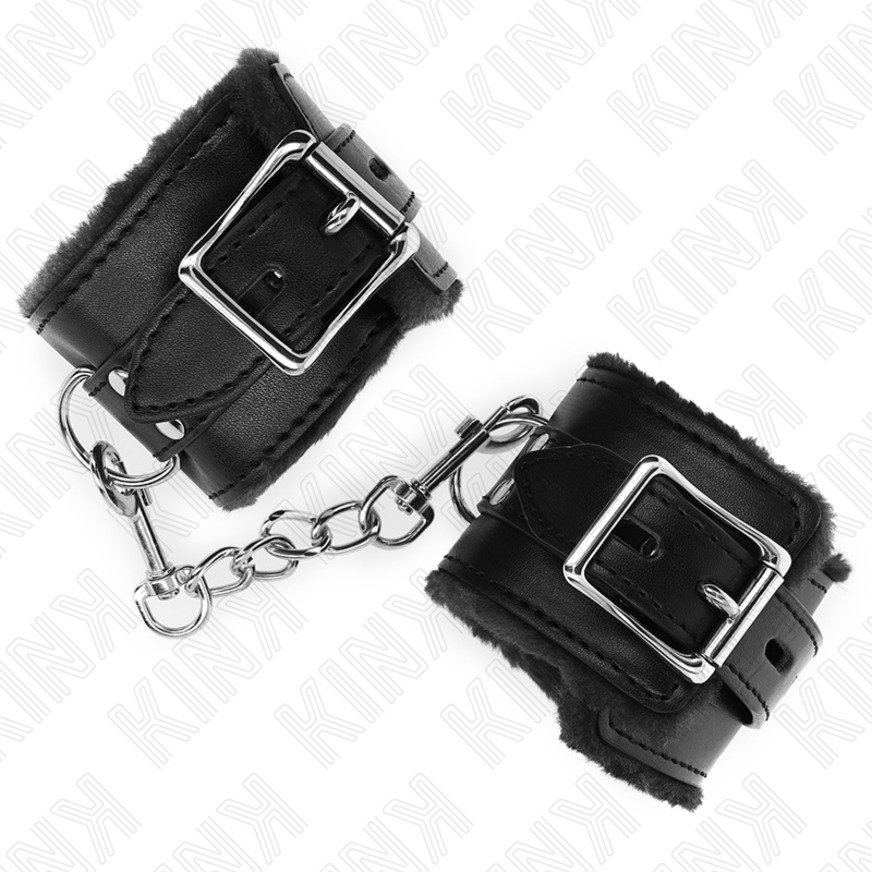 KINK - FUR LINED WRIST RESTRAINTS SVART MED SVART BELT JUSTERBAR 17-29 CM X 6 CM