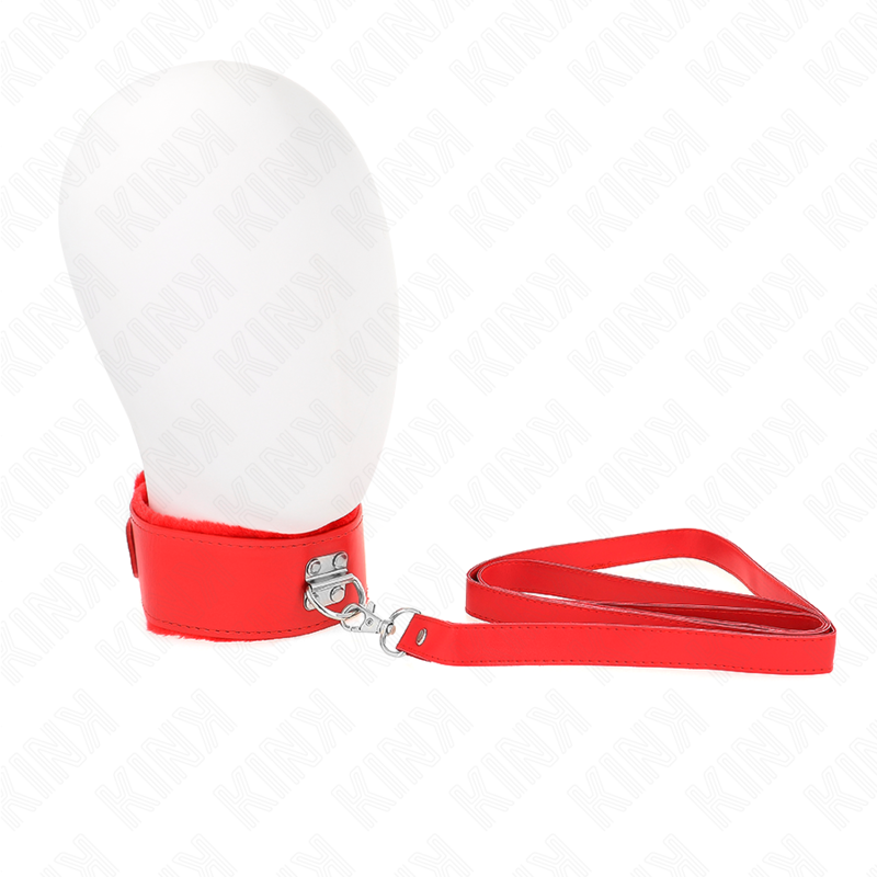 KINK halsband med koppel 116 cm röd med silverdetaljer