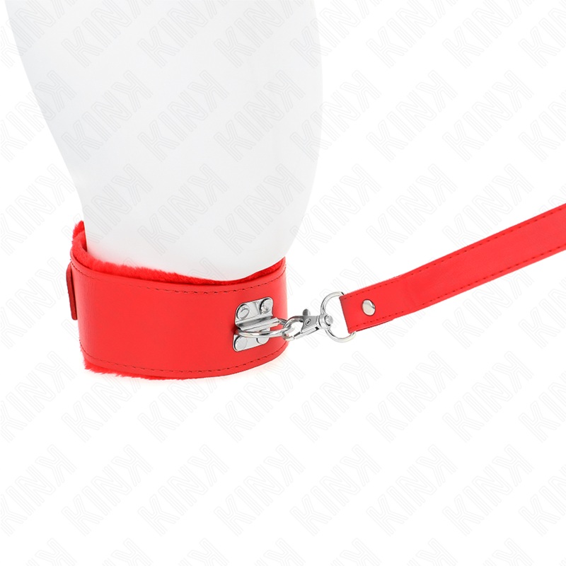 KINK halsband med koppel 116 cm röd med silverdetaljer