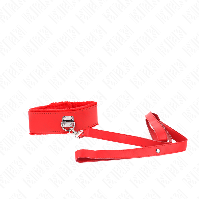 KINK halsband med koppel 116 cm röd med silverdetaljer