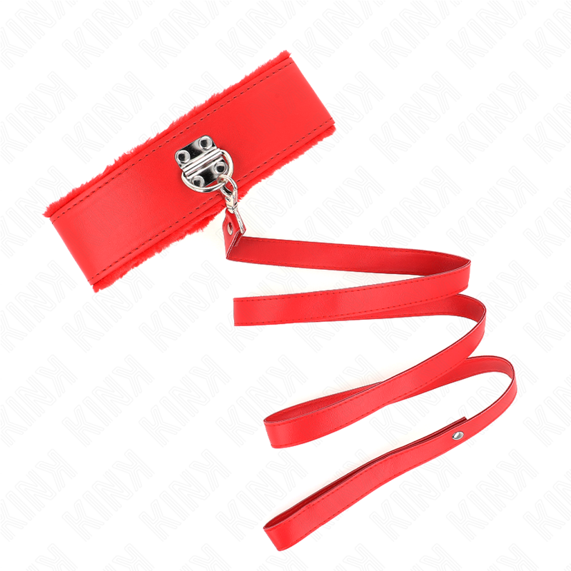 KINK halsband med koppel 116 cm röd med silverdetaljer