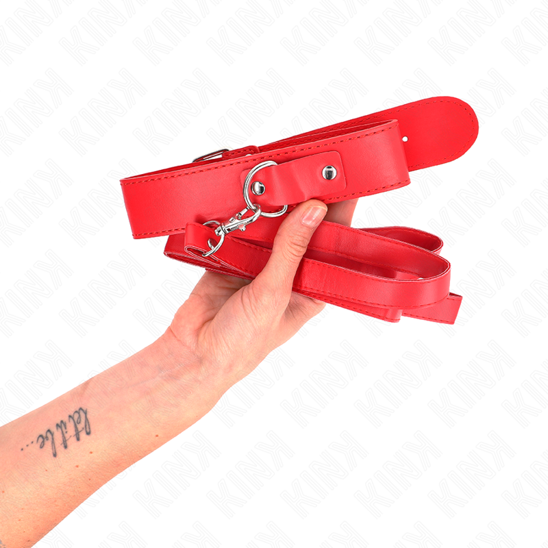 KINK - Halsband med bälte 116 cm röd rem justerbar 32-50 cm x 8 cm