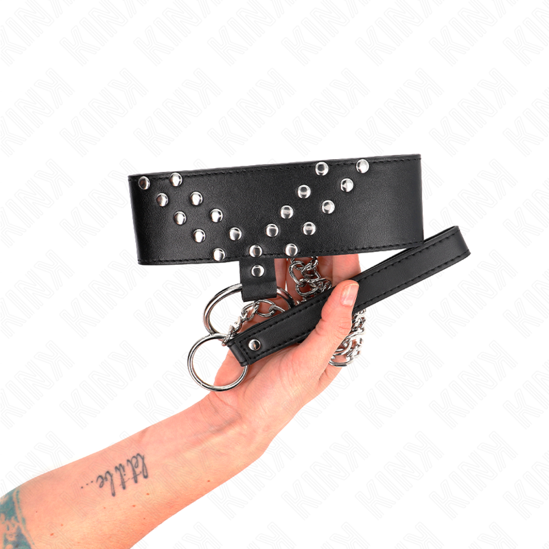 KINK - Halsband med bälte 65 cm med V-nit justerbart 36-43 cm x 5 cm