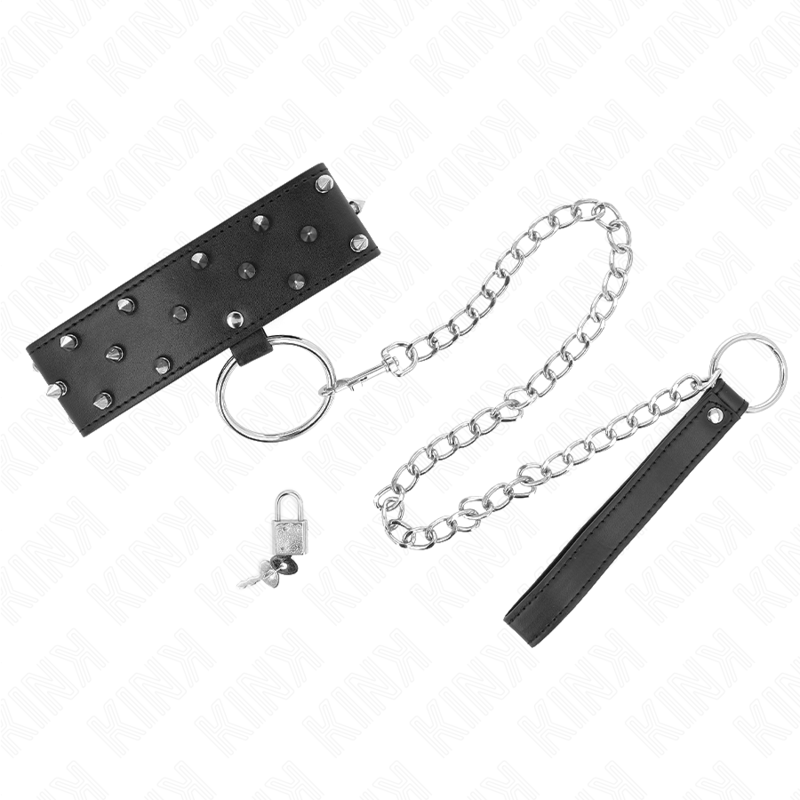 KINK halsband med koppel 65 cm och silverdetaljer