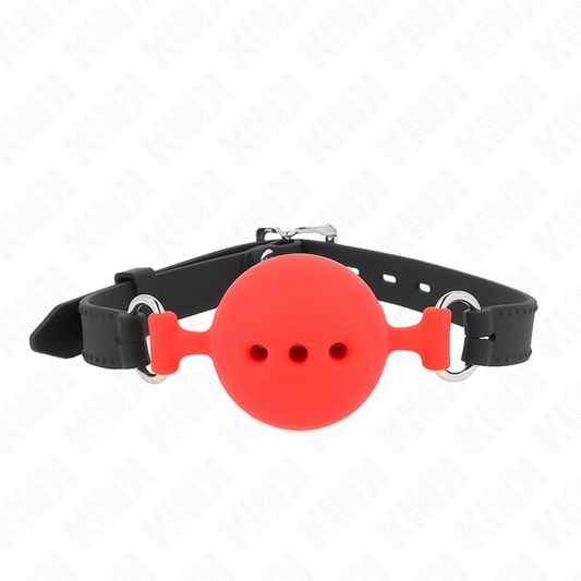 KINK - Full silikon gag 55 x 2 cm med 5 cm boll storlek L röd justerbar 35-51 cm