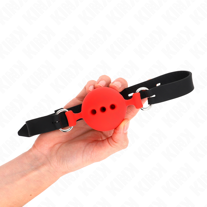 KINK - Full silikon gag 55 x 2 cm med 5 cm boll storlek L röd justerbar 35-51 cm