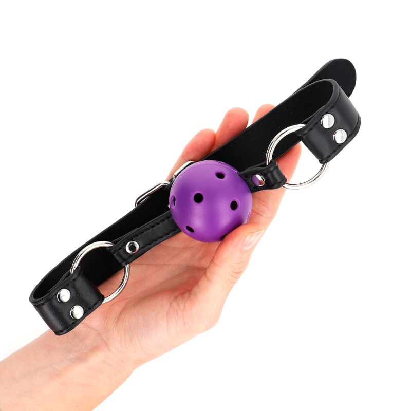KINK - Andningsbar Boll 4 cm Gag med Dubbel Nitar Lila 62,5 x 2,5 cm Justerbar 42-58 cm