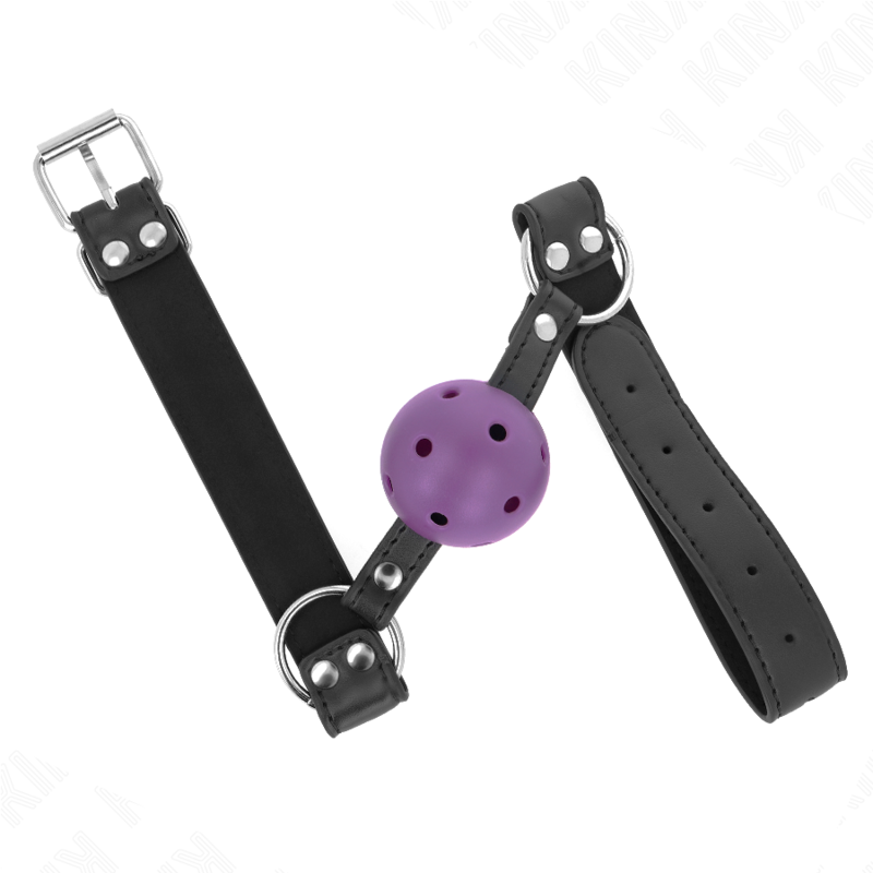 KINK - Andningsbar Boll 4 cm Gag med Dubbel Nitar Lila 62,5 x 2,5 cm Justerbar 42-58 cm