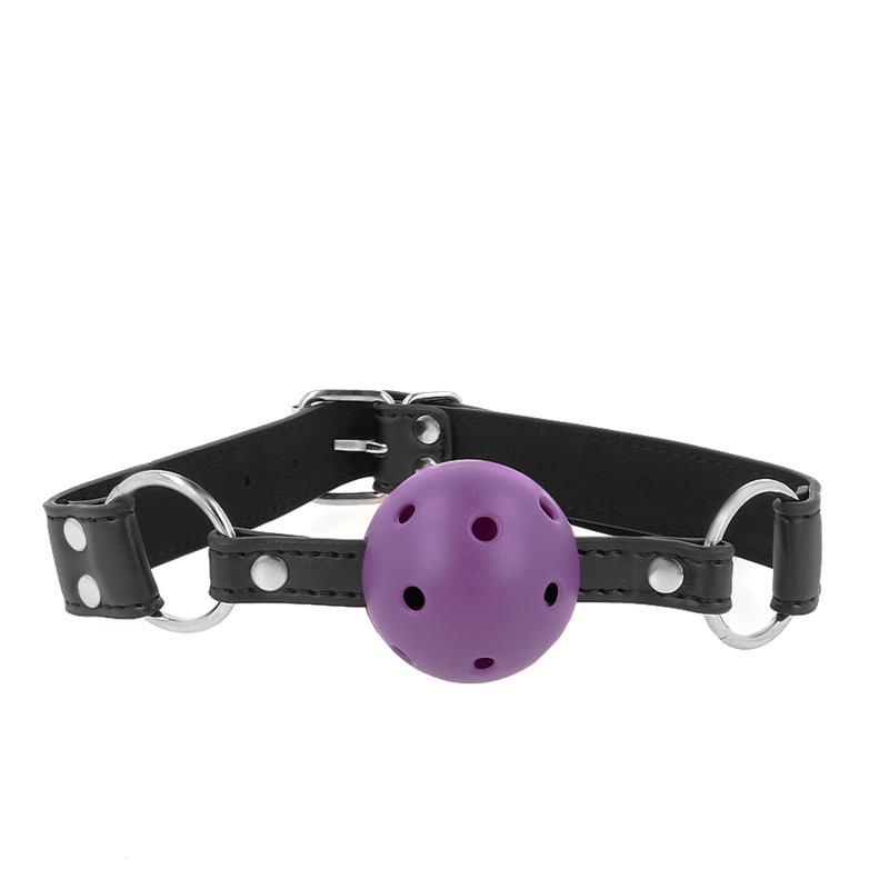 KINK - Andningsbar Boll 4 cm Gag med Dubbel Nitar Lila 62,5 x 2,5 cm Justerbar 42-58 cm
