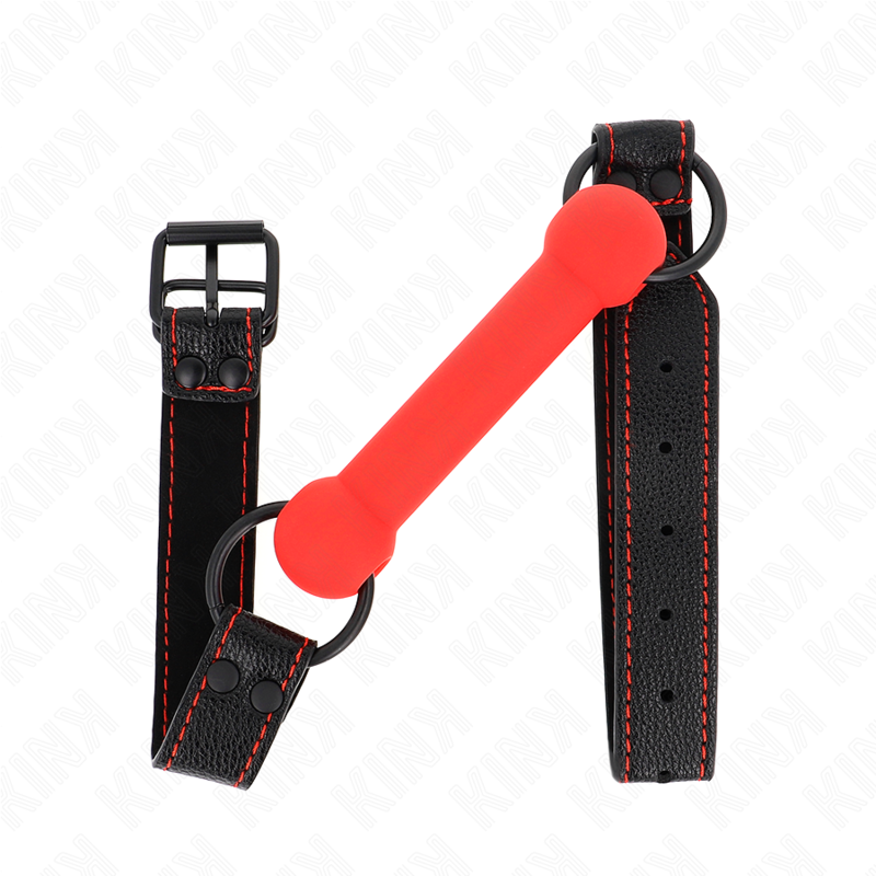 KINK - Bone Gag med läderliknande rem röd justerbar 41-57 cm